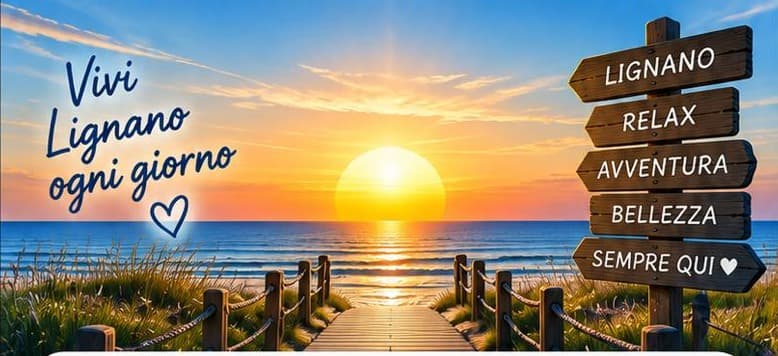 Illustrazione ispirata al tramonto sulla spiaggia di Lignano